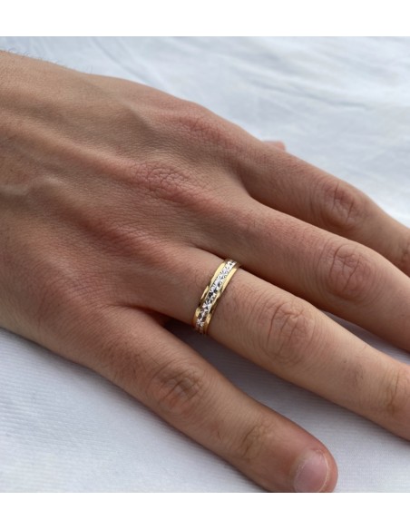 Alianza de Matrimonio en Oro 18k Bicolor Tallada