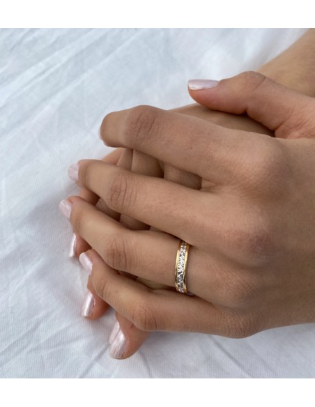 Alianza de Matrimonio en Oro 18k Bicolor Tallada