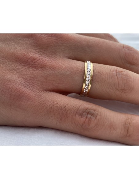 Alianza de Matrimonio en Oro 18k Bicolor Tallada