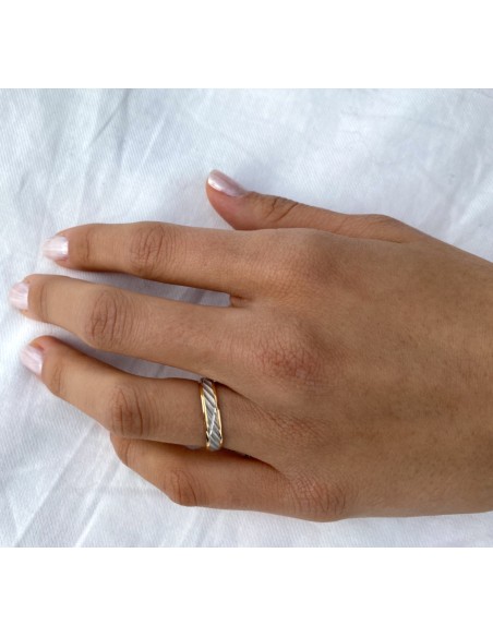 Alianza de Matrimonio en Oro 18k Bicolor Tallada