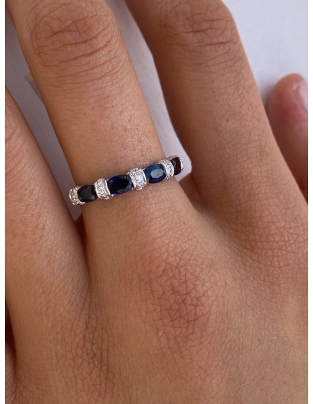 Anillo de Diamantes y Zafiros Naturales en Oro 18k