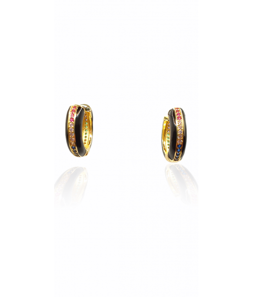 Pendientes de Aro Bicolor Negro con...