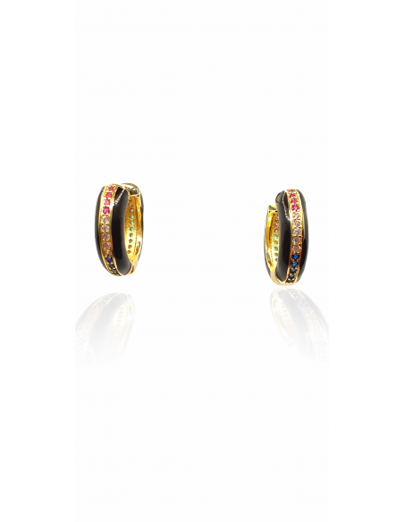 Pendientes de Aro Bicolor Negro con Piedras