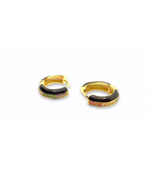 Pendientes de Aro Bicolor Negro con...