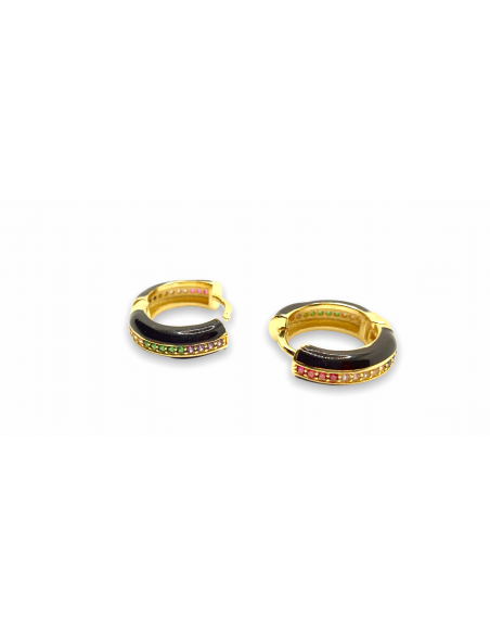 Pendientes de Aro Bicolor Negro con Piedras