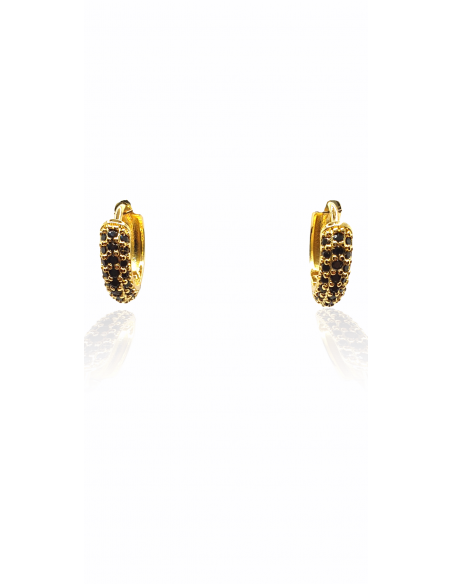 Pendientes de Aro con Piedras Negras Acero Inox.