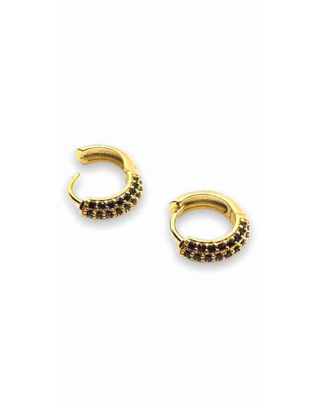Pendientes de Aro con Piedras Negras Acero Inox.