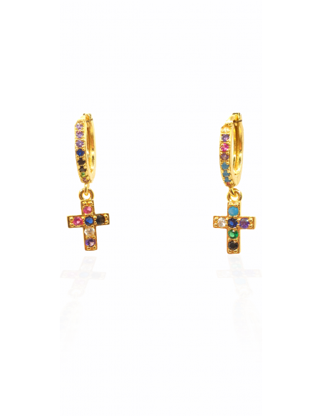 Pendientes Cruz Aro con Colgante