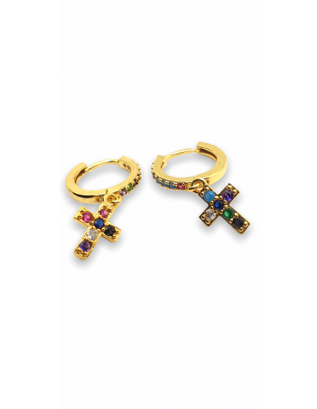 Pendientes Cruz Aro con Colgante
