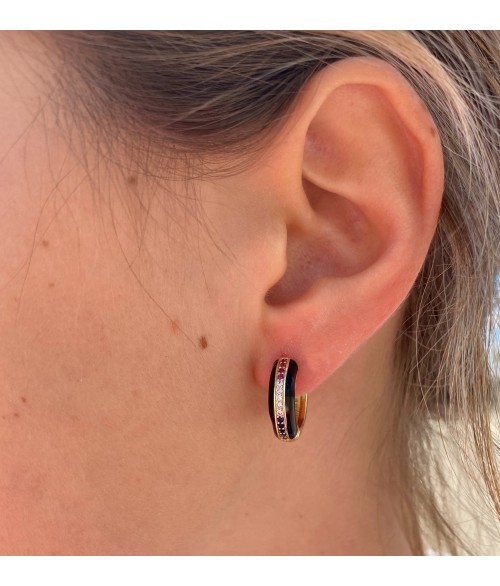 Pendientes de Aro Bicolor Negro con...