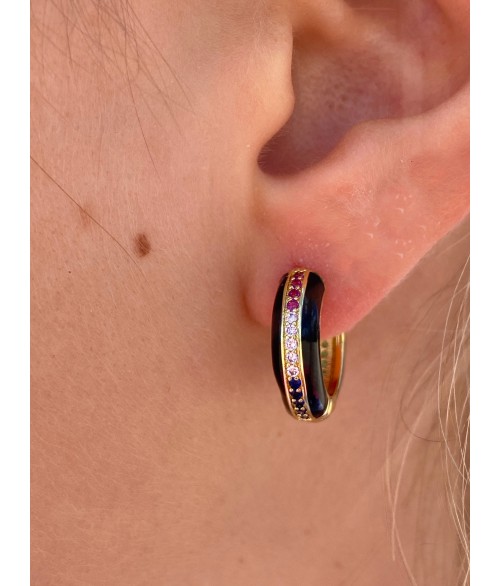 Pendientes de Aro Bicolor Negro con...