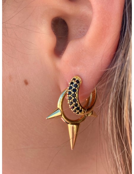 Pendientes de Aro con Piedras Negras Acero Inox.
