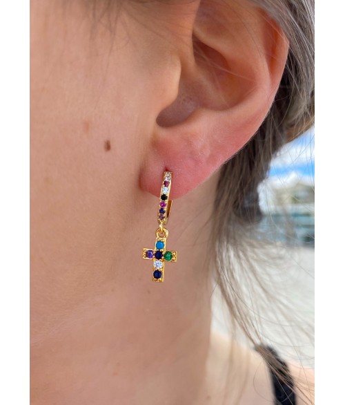 Pendientes Cruz Aro con Colgante