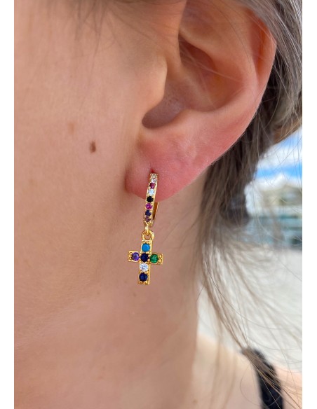 Pendientes Cruz Aro con Colgante