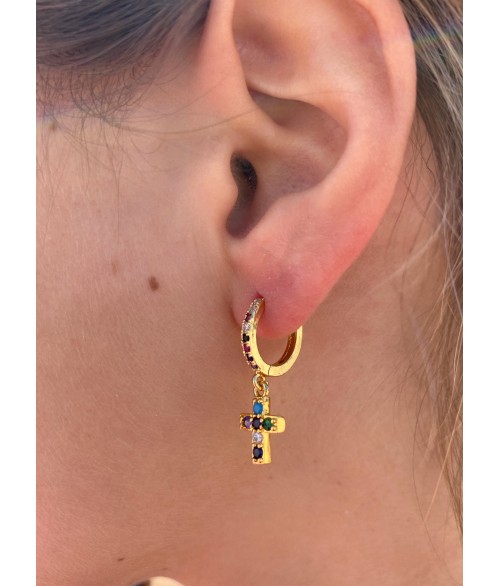 Pendientes Cruz Aro con Colgante