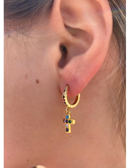 Pendientes Cruz Aro con Colgante