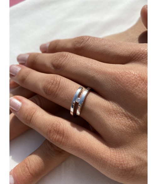 Anillo de Oro Blanco 18k Paralelo con...