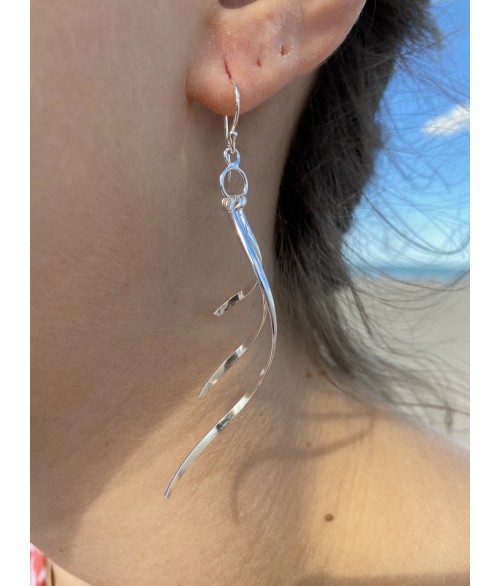 Pendientes Largos de Plata Ola