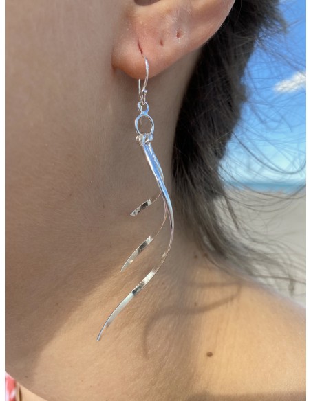 Pendientes Largos de Plata Ola