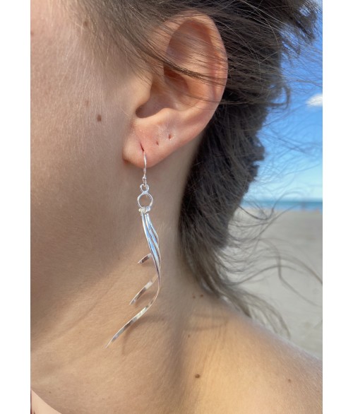 Pendientes Largos de Plata Ola