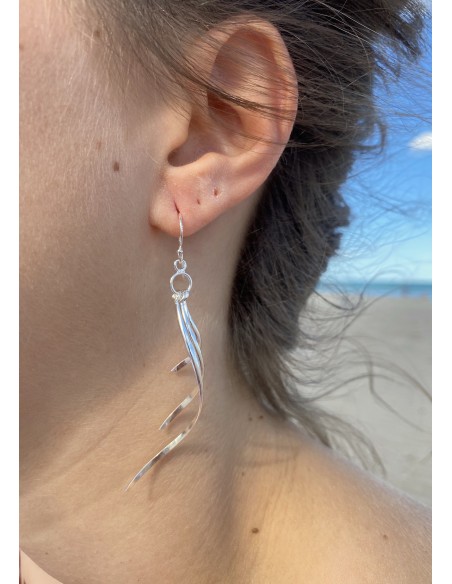 Pendientes Largos de Plata Ola