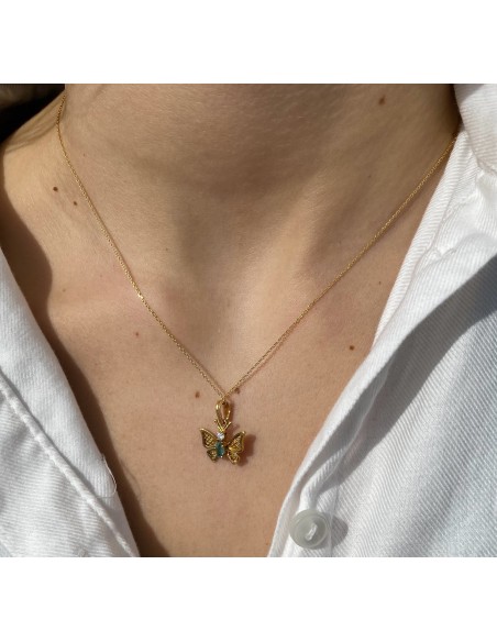 Colgante Mariposa con Esmeralda en Oro Amarillo 18k