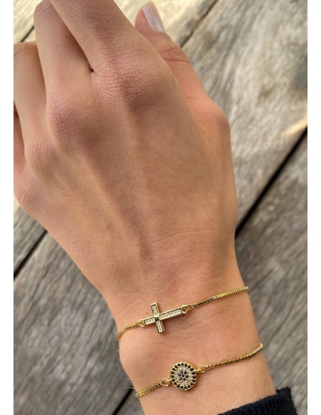 Pulsera Ajustable Cruz de Acero con Circonitas