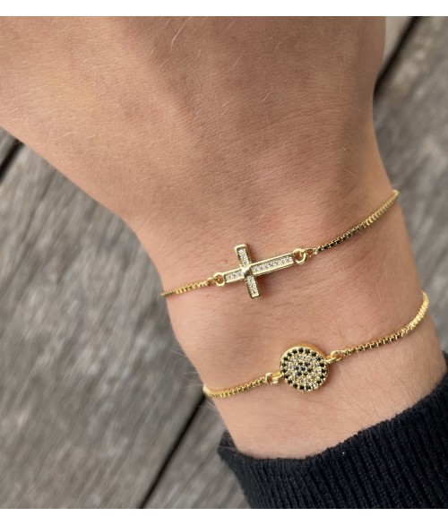 Pulsera Ajustable Cruz de Acero con...