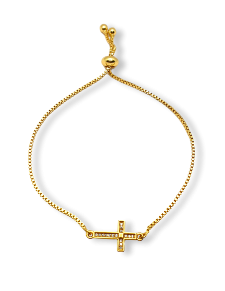 Pulsera Ajustable Cruz de Acero con Circonitas