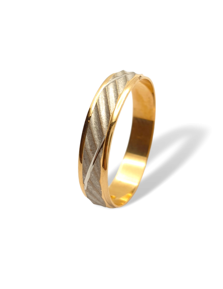 Alianza de Matrimonio en Oro 18k Bicolor Tallada
