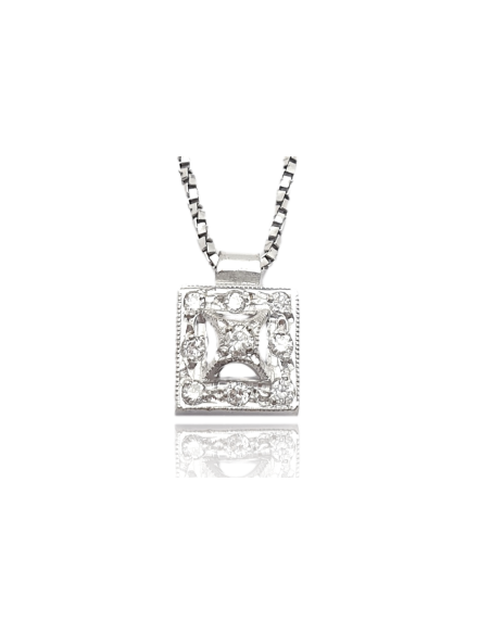 Colgante Cuadrado con Diamantes en Oro Blanco 18k