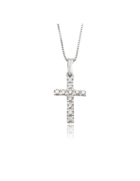 Colgante Cruz con Diamantes en Oro Blanco 18k