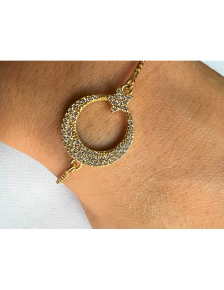 Pulsera Media Luna con Circonitas en Acero