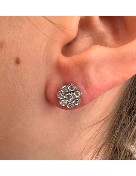 Pendientes de Diamantes Flor en Oro Blanco 18k