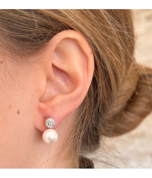 Pendientes de Perla en Oro Blanco 18k...