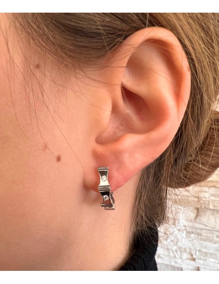 Pendientes de Oro Blanco 18k con Diamantes Rectangular