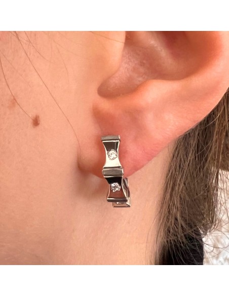 Pendientes de Oro Blanco 18k con Diamantes Rectangular