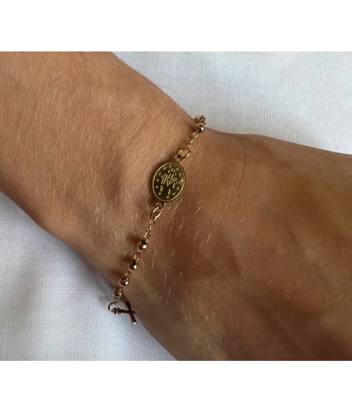 Pulsera Cruz Medalla en Acero