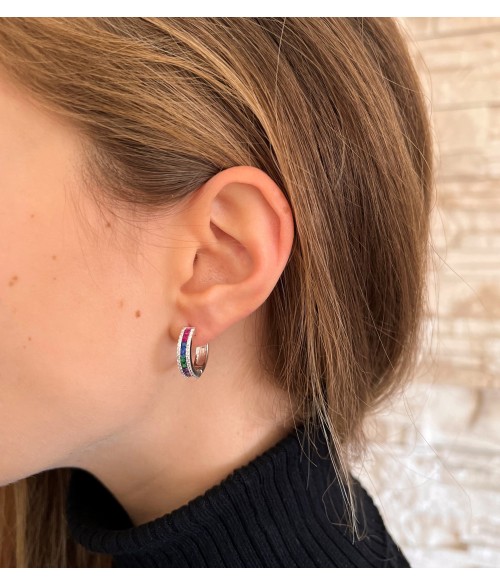 Pendientes de Aro de Plata Multicolor