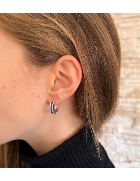 Pendientes de Aro de Plata Multicolor