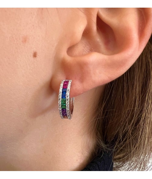 Pendientes de Aro de Plata Multicolor