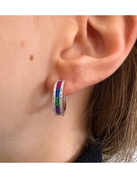Pendientes de Aro de Plata Multicolor