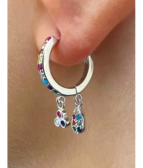 Pendientes de Aro Colgante Trebol Plata