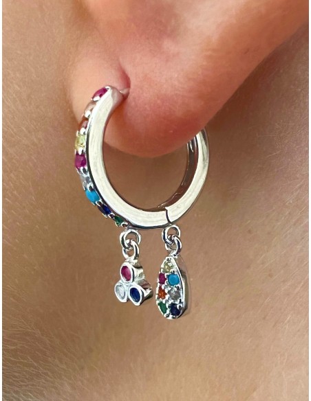 Pendientes de Aro Colgante Trebol Plata