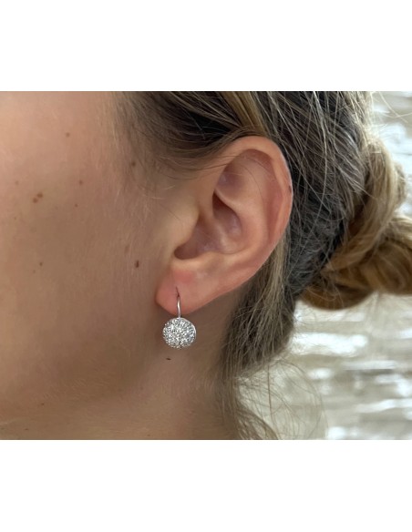 Pendientes Colgante con Circonitas en Oro Blanco 18k