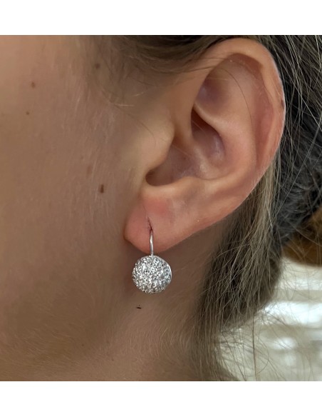 Pendientes Colgante con Circonitas en Oro Blanco 18k
