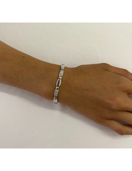 Pulsera de Oro Blanco 18k con Placas Circonitas