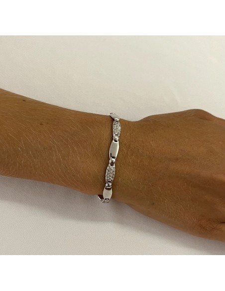 Pulsera de Oro Blanco 18k con Placas Circonitas