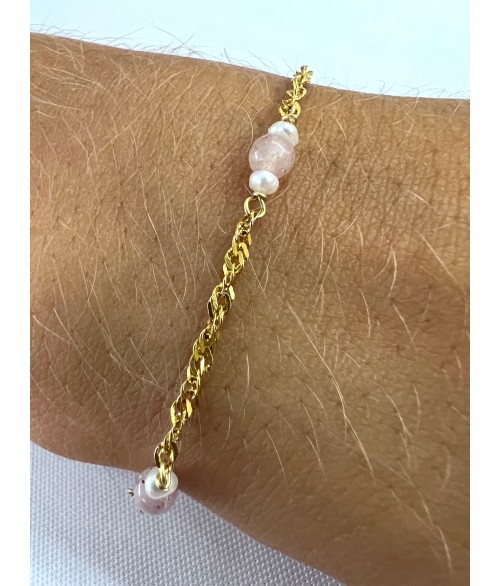 PULSERA SINGAPUR ROSE QUARZ