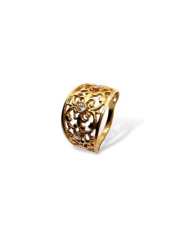 ANILLO CALADO DE HOJAS CON AMATISTAS ORO